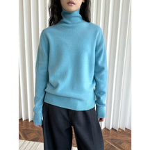 Women's Relaxed Fit Ribbed Fine Knit Turtleneck Sweater — View 3