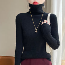 Women's Fitted Ribbed Fine Knit Turtleneck Sweater — View 6