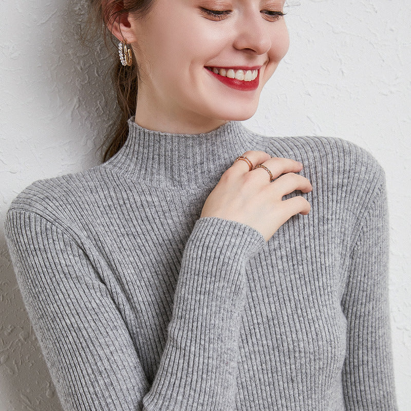 Women's Cashmere Fitted Ribbed Turtleneck Sweater — View 1