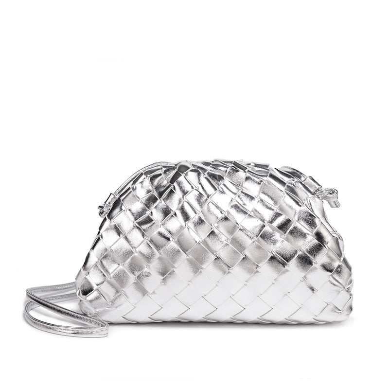 Women's Woven Mini Crossbody Bag in Metallic Silver by Juana Fashion