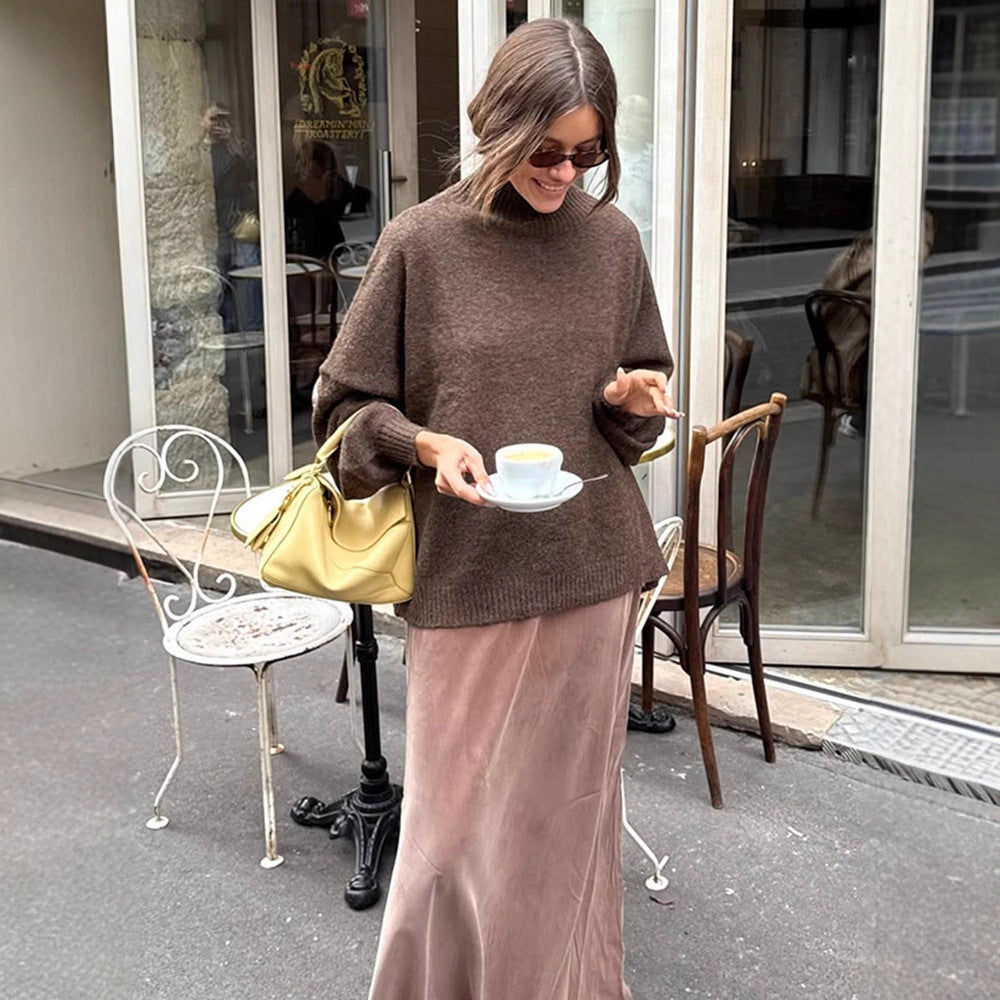 Women's Oversized Ribbed Balloon Sleeve Turtleneck Sweater — View 1