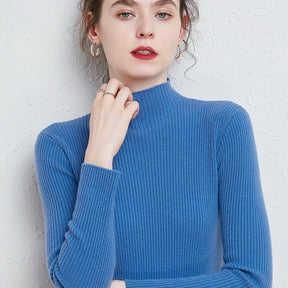 Women's Cashmere Fitted Ribbed Turtleneck Sweater — View 3