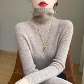 Women's Fitted Ribbed Fine Knit Turtleneck Sweater — View 11