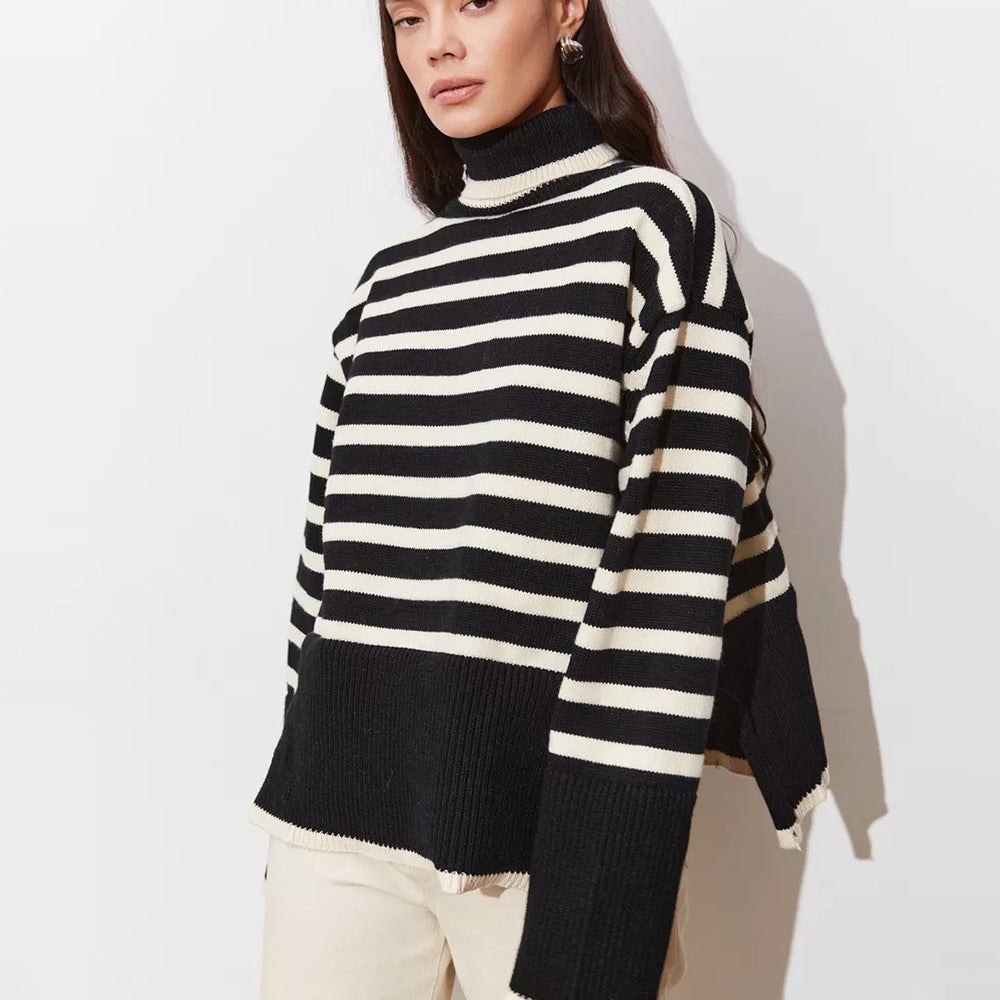 Women's Striped Turtleneck Sweater — View 4