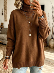 Women's Oversized Ribbed Fine Knit Turtleneck Sweater — View 19