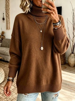Women's Oversized Ribbed Fine Knit Turtleneck Sweater — View 19