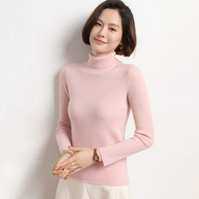 Women's Fitted Ribbed Fine Knit Turtleneck Sweater — View 15