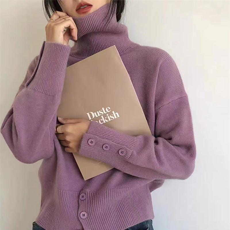 Women's Button Detail Turtleneck Sweater — View 4