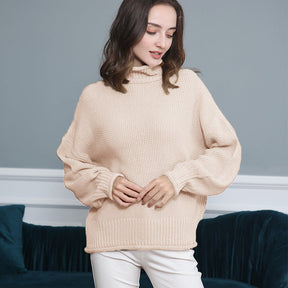Women's Ribbed Chunky Knit Balloon Sleeve Turtleneck Sweater — View 15