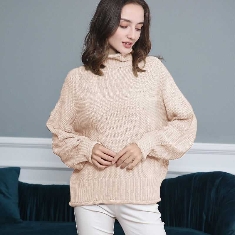 Women's Ribbed Chunky Knit Balloon Sleeve Turtleneck Sweater — View 15