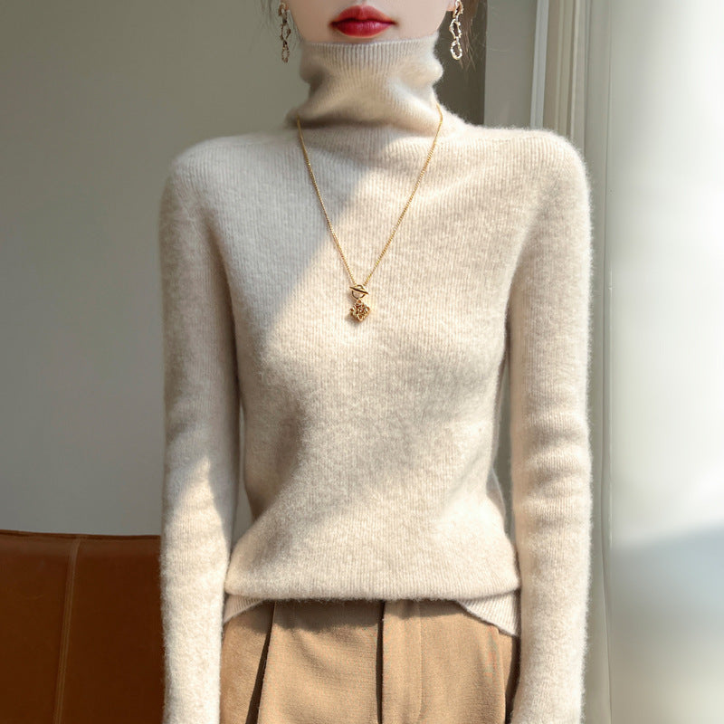 Women's Fitted Ribbed Fine Knit Turtleneck Sweater — View 9