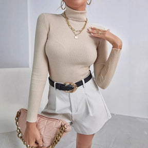 Women's Ribbed Long Sleeve Turtleneck Sweater — View 2