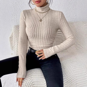Women's Fitted Ribbed Long Sleeve Turtleneck Sweater — View 2