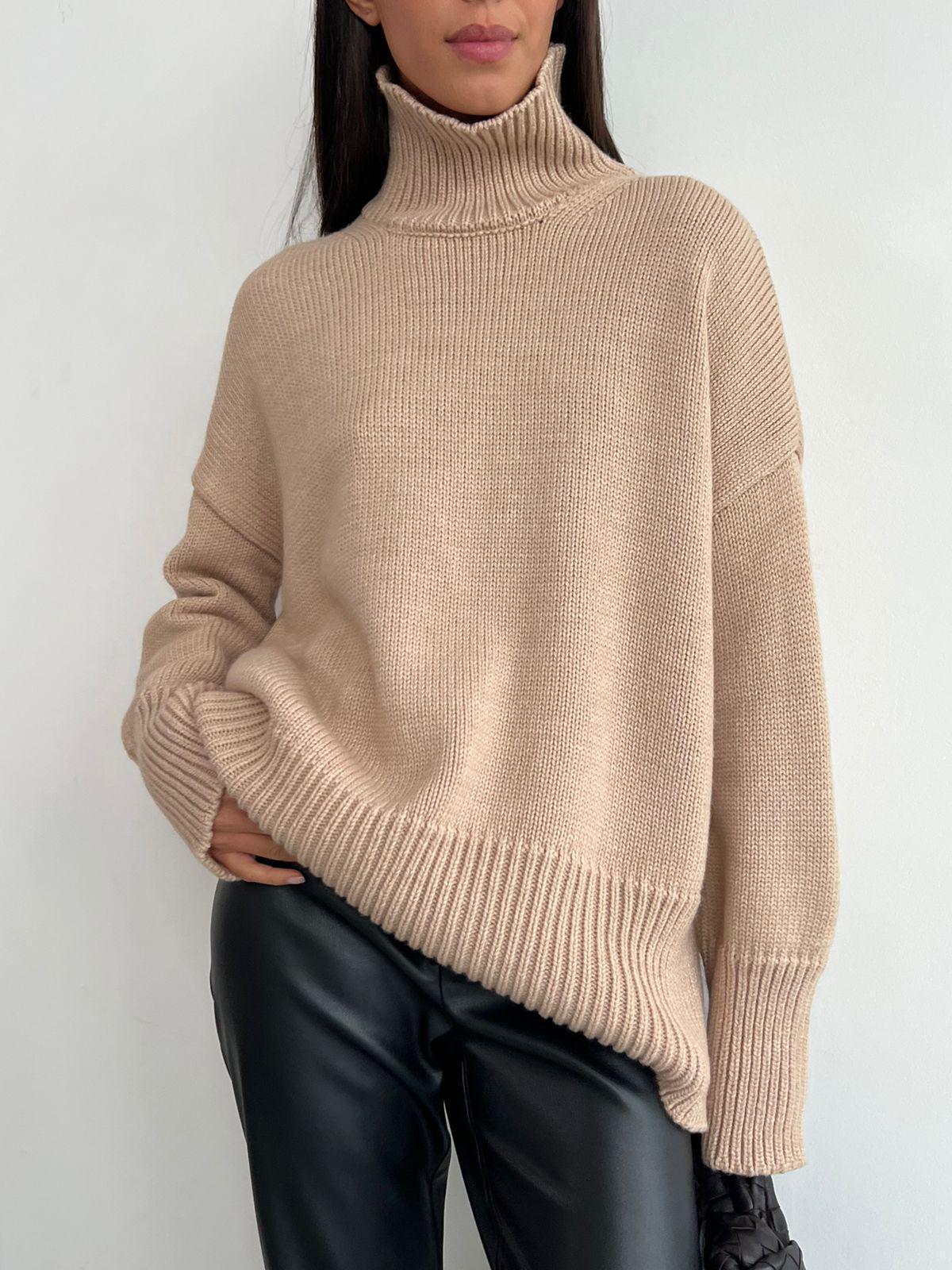 Women's Wool Blend Relaxed Fit Turtleneck Sweater — View 7