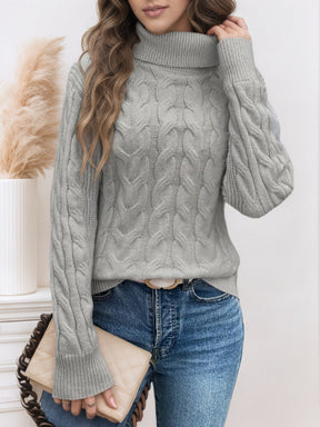 Women's Cable Knit Textured Turtleneck Sweater — View 8