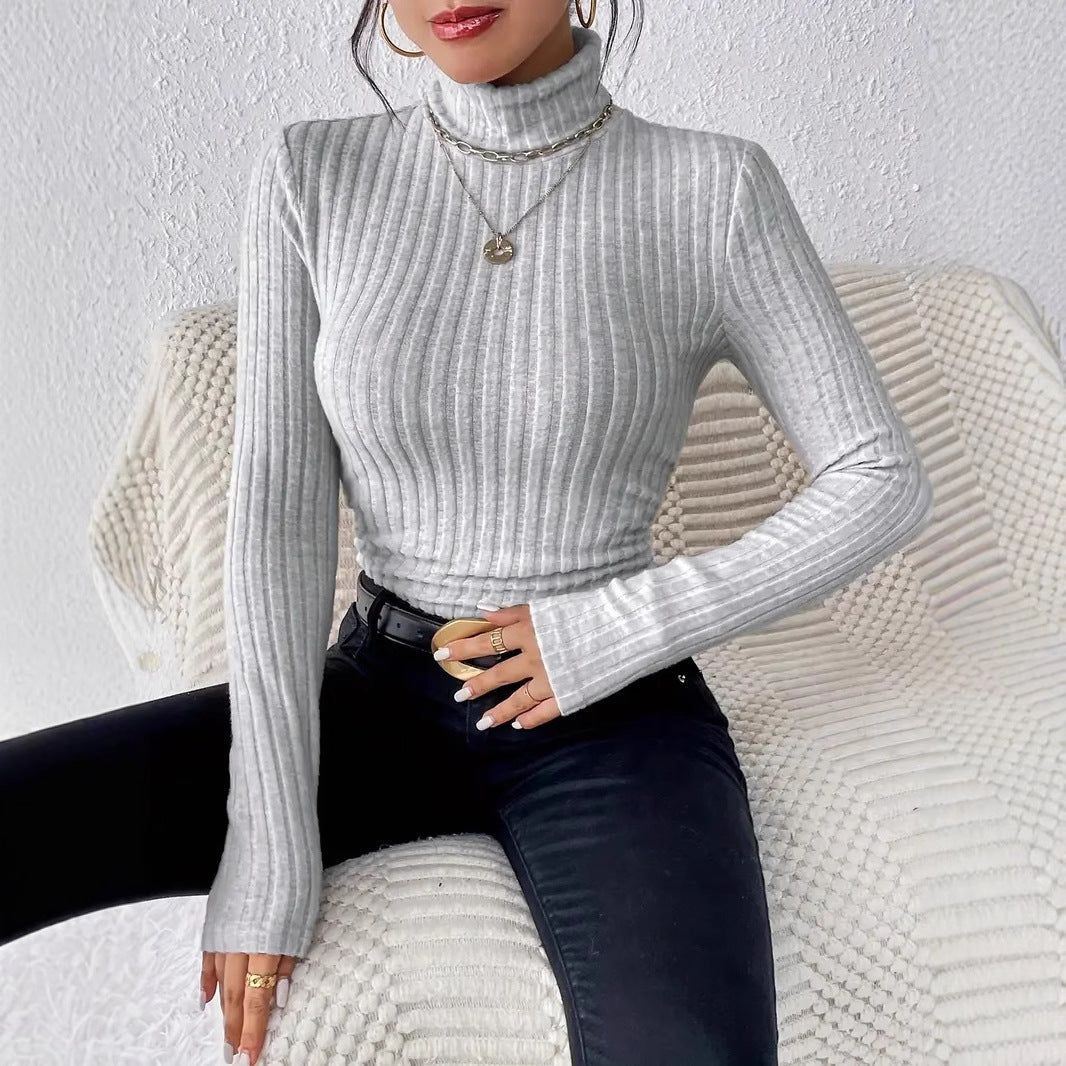 Women's Fitted Ribbed Long Sleeve Turtleneck Sweater — View 3