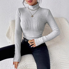 Women's Fitted Ribbed Long Sleeve Turtleneck Sweater — View 3