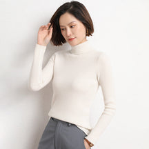 Women's Fitted Ribbed Fine Knit Turtleneck Sweater — View 14