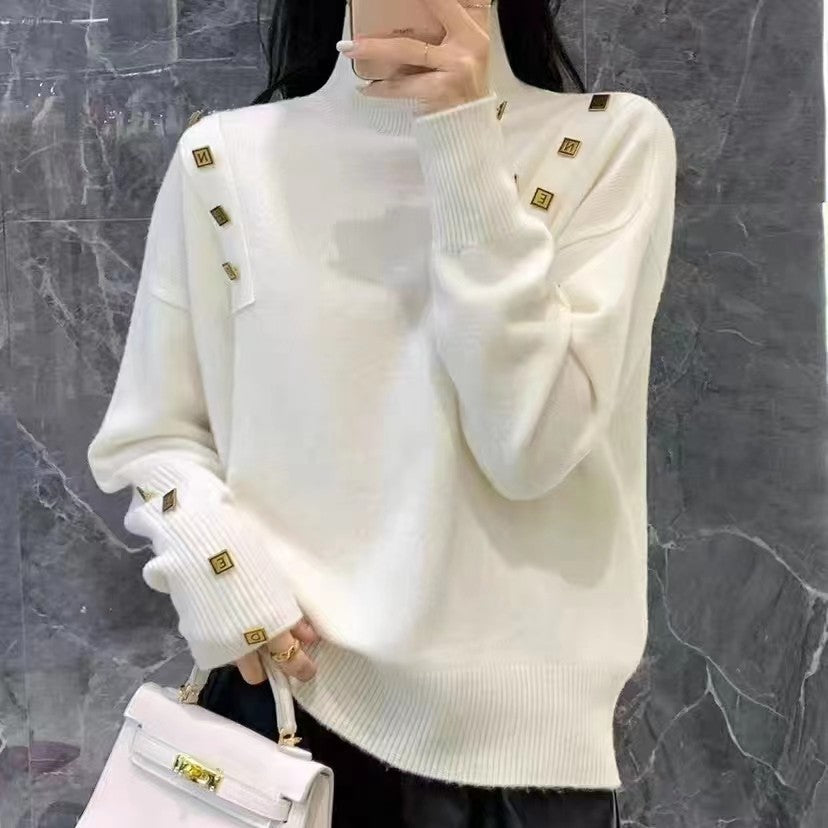 Women's Button Detail Turtleneck Sweater — View 2