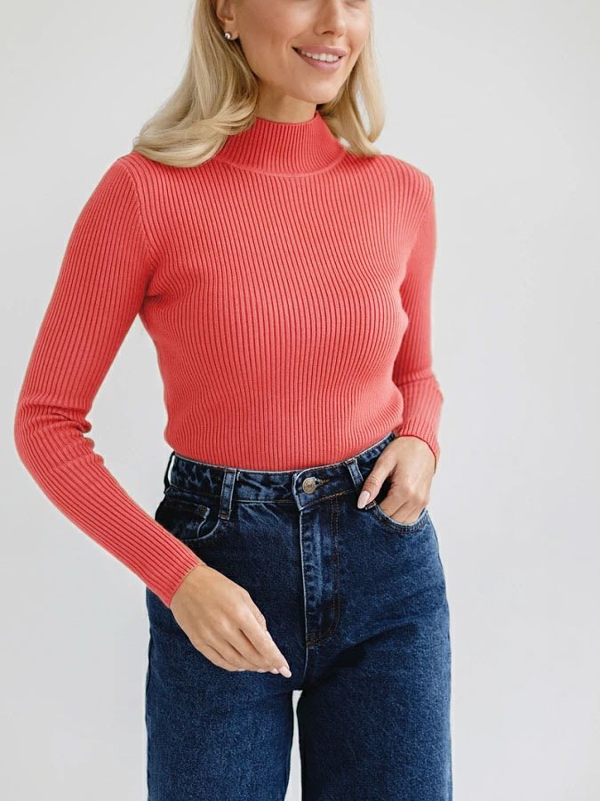 Women's Fitted Ribbed Cropped Turtleneck Sweater — View 20