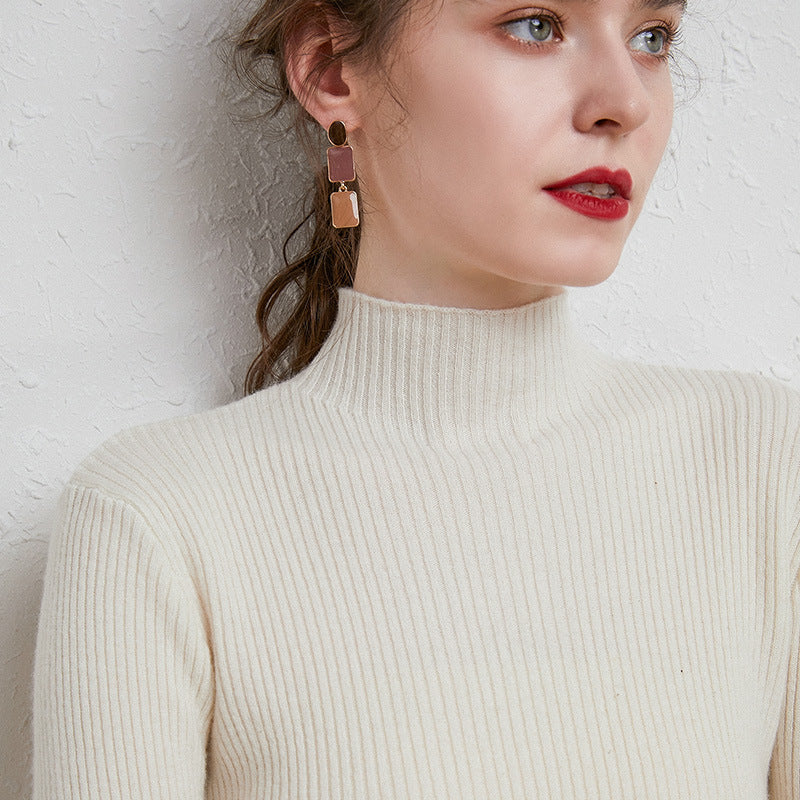 Women's Cashmere Fitted Ribbed Turtleneck Sweater — View 10