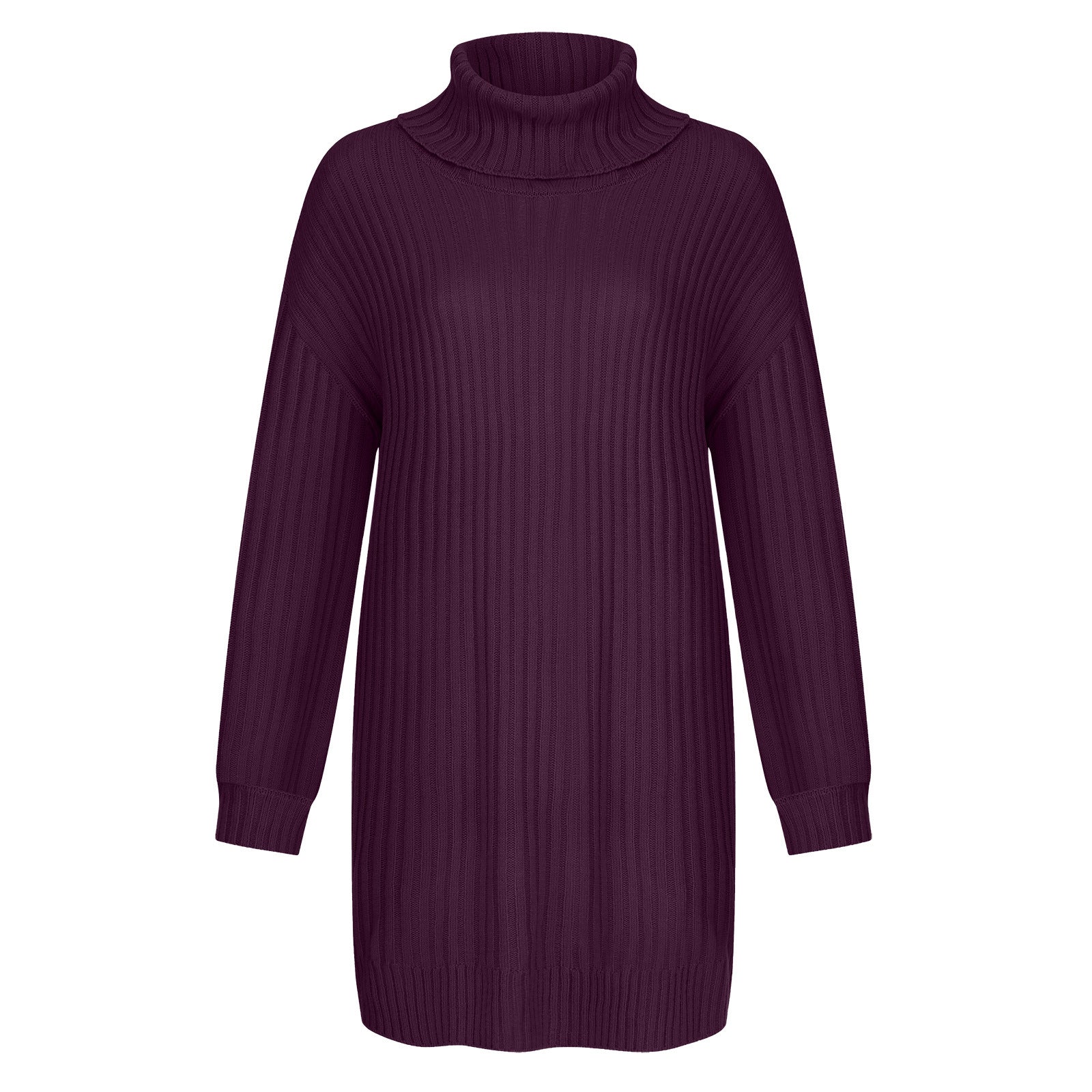 Women's Relaxed Fit Ribbed Chunky Knit Turtleneck Sweater — View 14