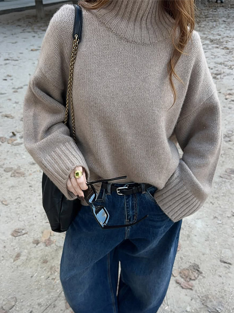 Women's Oversized Ribbed Fine Knit Turtleneck Sweater — View 6