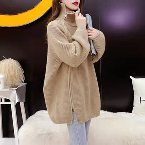 Women's Oversized Ribbed Zip Front Turtleneck Sweater — View 6