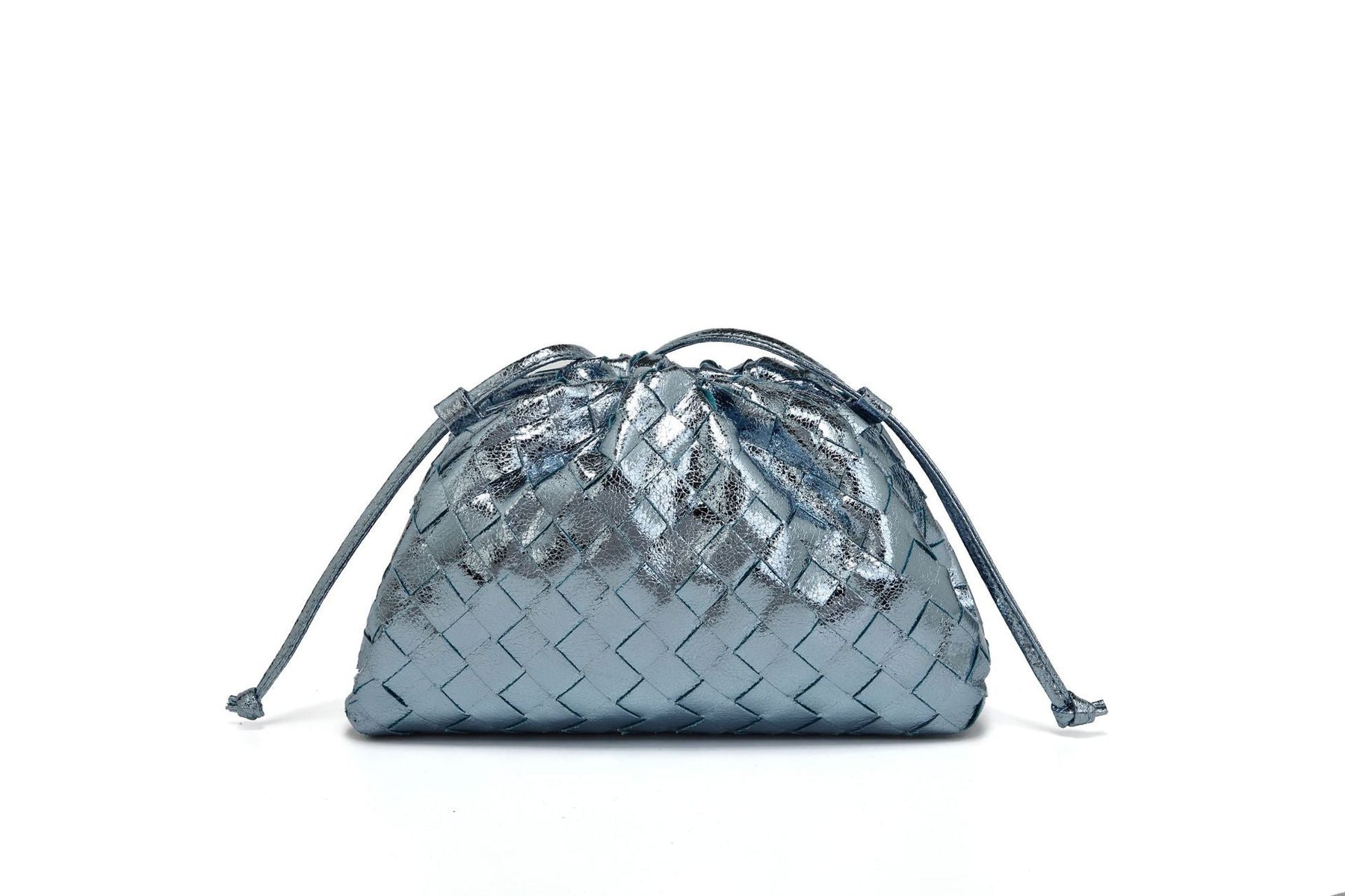 Women's Woven Mini Crossbody Bag in Metallic Blue Gray by Juana Fashion