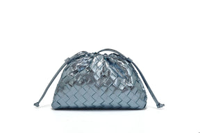 Women's Woven Mini Crossbody Bag in Metallic Blue Gray by Juana Fashion