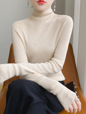 Women's Fitted Ribbed Fine Knit Turtleneck Sweater — View 4