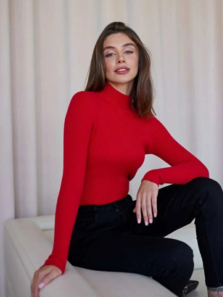 Women's Fitted Ribbed Cropped Turtleneck Sweater — View 6