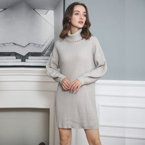 Women's Relaxed Fit Ribbed Chunky Knit Turtleneck Sweater — View 1