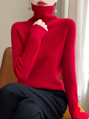 Women's Fitted Ribbed Fine Knit Turtleneck Sweater — View 5