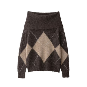 Women's Oversized Ribbed Geometric Turtleneck Sweater — View 5