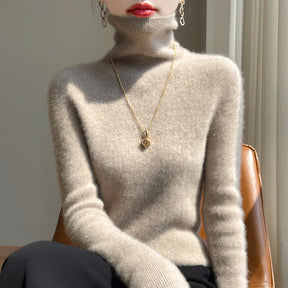 Women's Fitted Ribbed Fine Knit Turtleneck Sweater — View 11