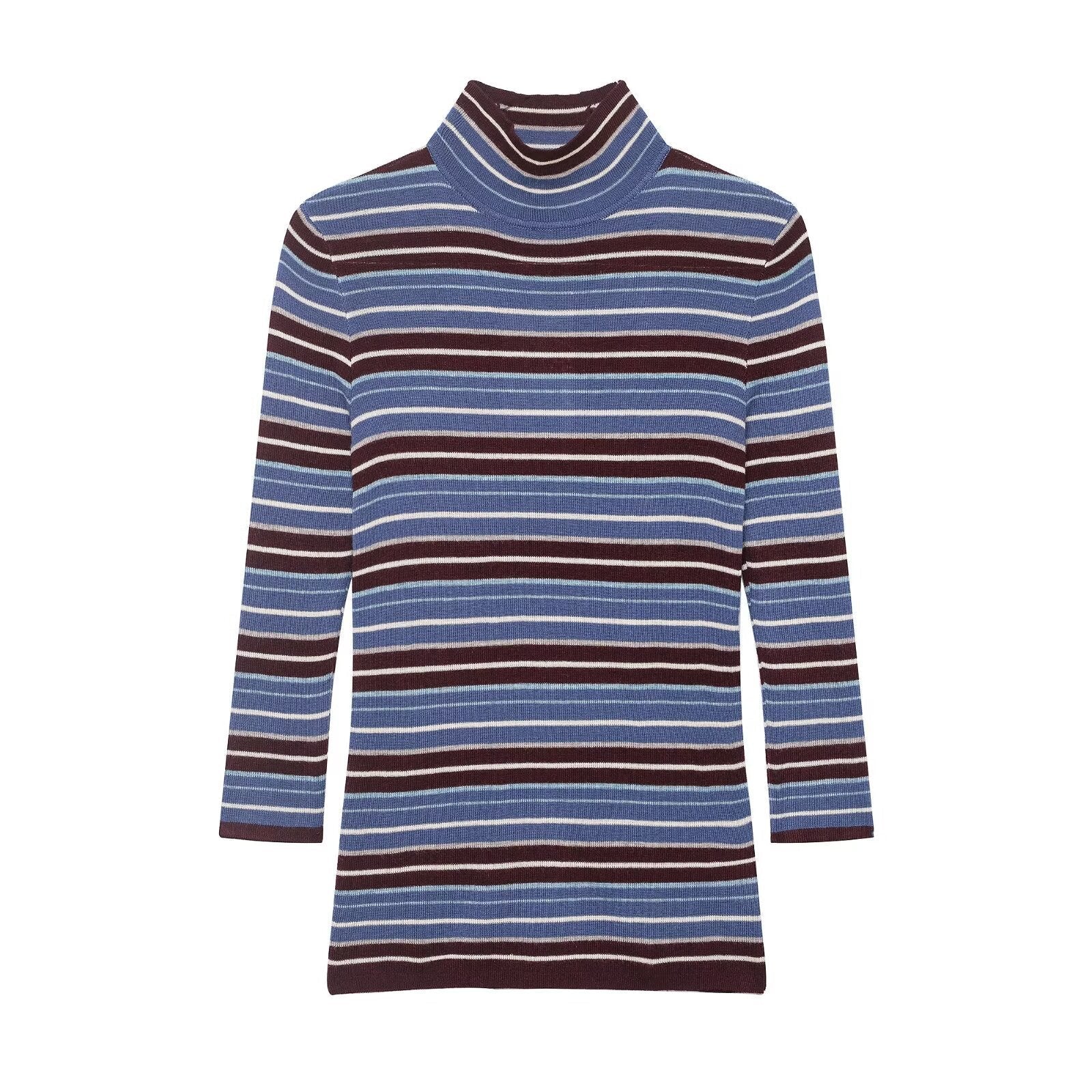 Women's Fitted Ribbed Fine Knit Turtleneck Sweater — View 6