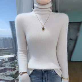 Women's Fitted Ribbed Fine Knit Turtleneck Sweater — View 10