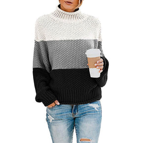 Women's Oversized Ribbed Chunky Knit Turtleneck Sweater — View 2