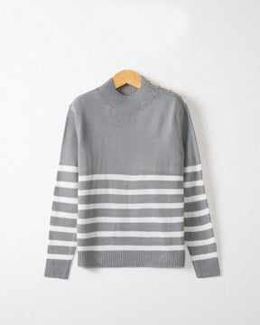 Women's Ribbed Fine Knit Striped Turtleneck Sweater — View 7