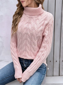Women's Cable Knit Textured Turtleneck Sweater — View 7