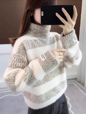 Women's Striped Turtleneck Sweater — View 6