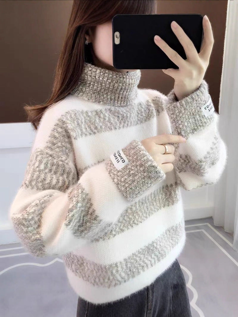 Women's Striped Turtleneck Sweater — View 6