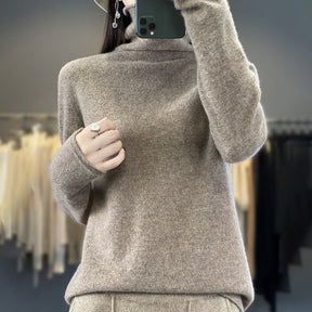 Women's Cashmere Ribbed Fine Knit Turtleneck Sweater — View 2