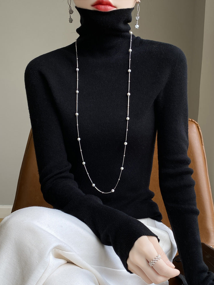 Women's Fitted Ribbed Fine Knit Turtleneck Sweater — View 3