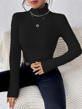 Women's Fitted Ribbed Long Sleeve Turtleneck Sweater — View 6
