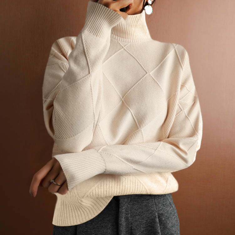 Women's Fine Knit Geometric Turtleneck Sweater — View 2