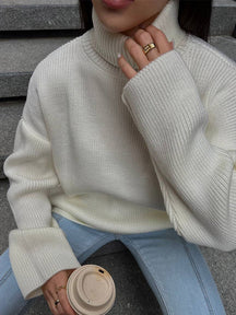 Women's Oversized Ribbed Drop Shoulder Turtleneck Sweater — View 10
