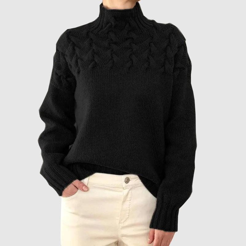Women's Cable Knit Long Sleeve Turtleneck Sweater — View 2