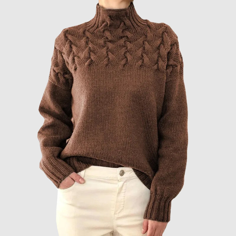 Women's Cable Knit Long Sleeve Turtleneck Sweater — View 1